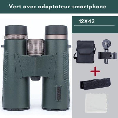 jumelles vertes avec adaptateur smartphone