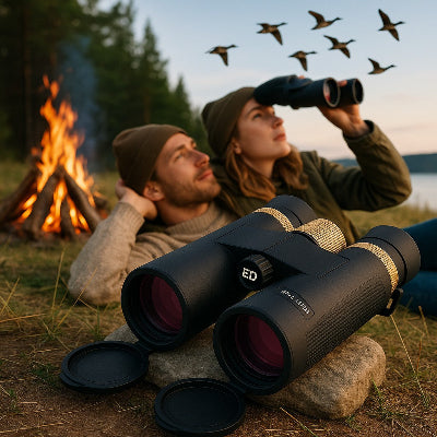 couple qui regarde les canards avec des jumelles